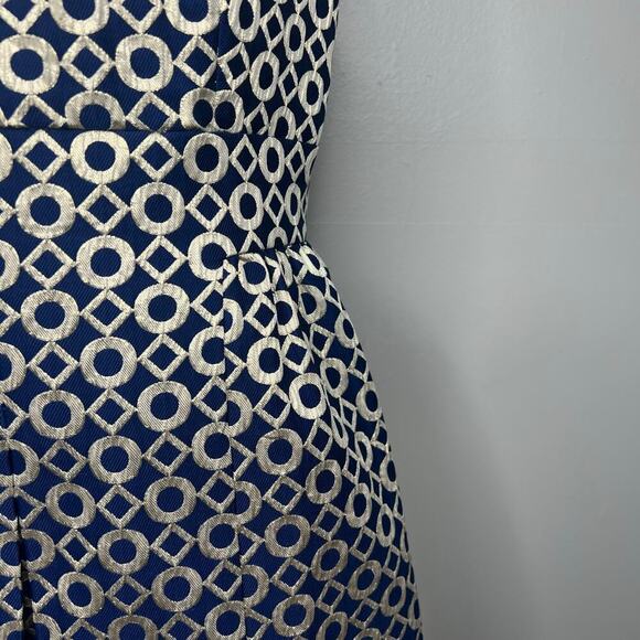 Lauren Ralph Lauren Sz 4 Sleeveless Printed Knee Length Dress Navy Gold Metalic - Picture 6 of 13